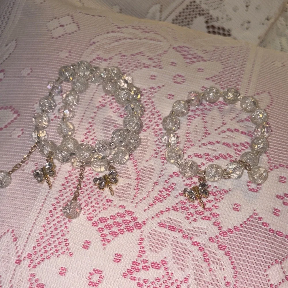 Clear 10 mm Glass Beaded Bracelet with Dragonfly Charms New